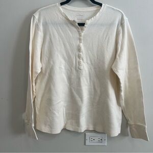 L.L. Bean Off White Waffle Henley Top Athletic Athleisure Outdoor Cotton Spring